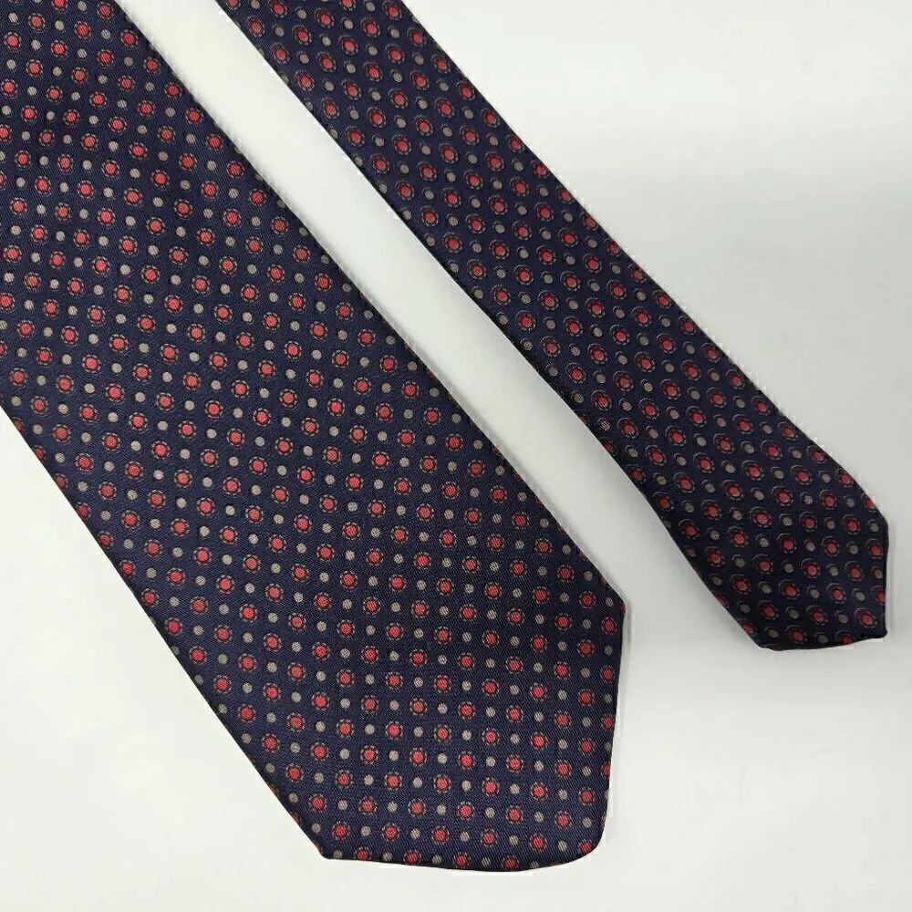 PAULINE TRIGERE VINTAGE SILK TIE BLUE BROWN RED POLKA DOT SMOOTH SATIN 3" X 55"